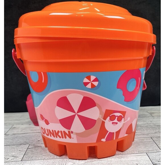 DUNKIN’ Limited Edition Summer Sand Bucket With Shovel And Lid 2025 Orange/Pink - Picture 7 of 8